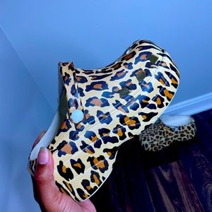 Cheetah Print Platform “Croc-Style” Slides.